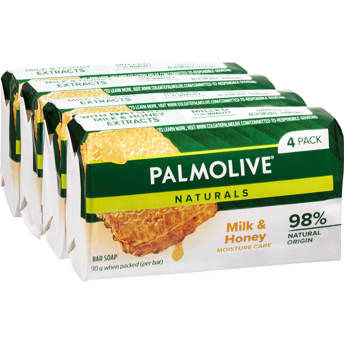 Palmolive Naturals Bar Soap Moisture Care with Milk & Honey – 4 Pack (90g each)
