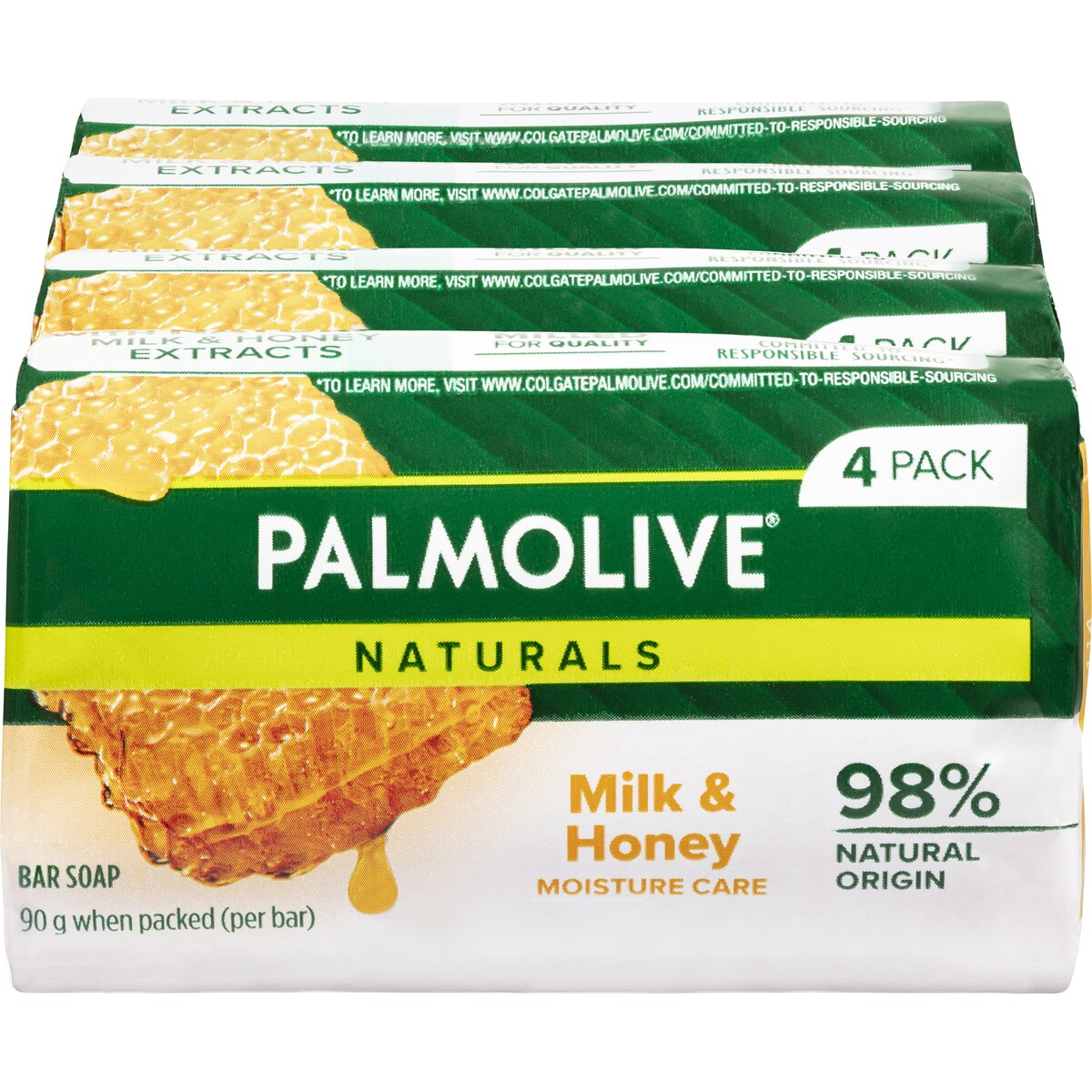 Palmolive Naturals Bar Soap Moisture Care with Milk & Honey – 4 Pack (90g each)