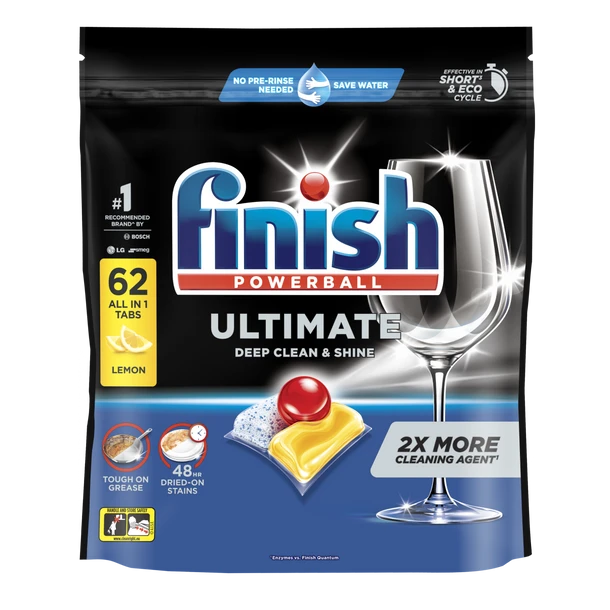 Finish Ultimate Lemon Dishwasher Tablets - 62 Pack | Deep Clean & Shine, Eco-Friendly, 48hr Stain Removal