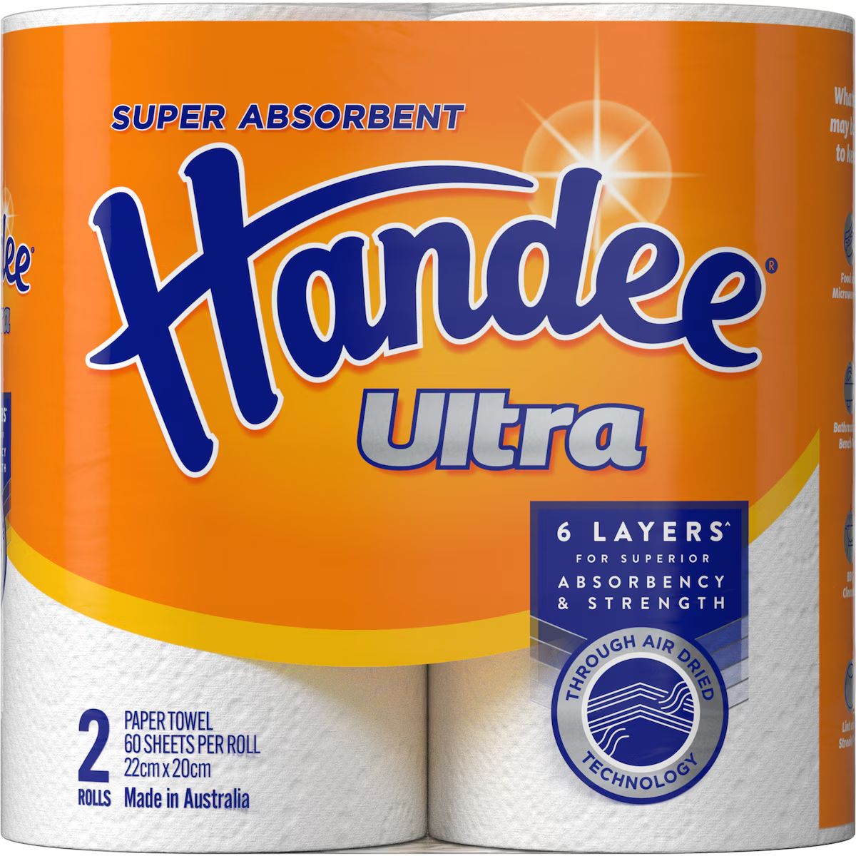 Handee Ultra Paper Towel White - 2 Pack, 120 Sheets - Super Absorbent & Strong