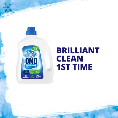 Omo Active Clean Laundry Liquid 4L | Powerful Stain Removal, Long-Lasting Freshness, Suitable for All Machines