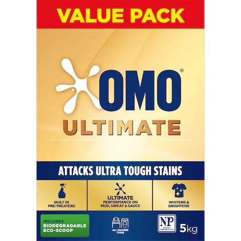 Omo Ultimate Washing Powder 5kg | Superior Stain Removal, Front & Top Loader, Gentle on Fabrics
