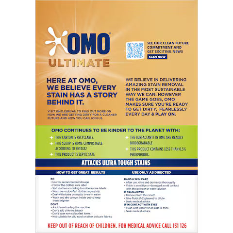 Omo Ultimate Washing Powder 5kg | Superior Stain Removal, Front & Top Loader, Gentle on Fabrics