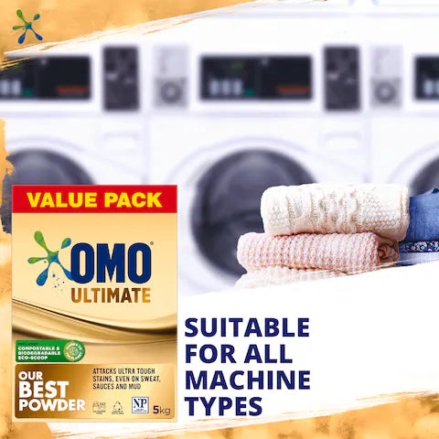Omo Ultimate Washing Powder 5kg | Superior Stain Removal, Front & Top Loader, Gentle on Fabrics