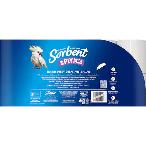 Sorbent Toilet Tissue White - 20 Pack, 3 Ply - Extra Soft & Thick