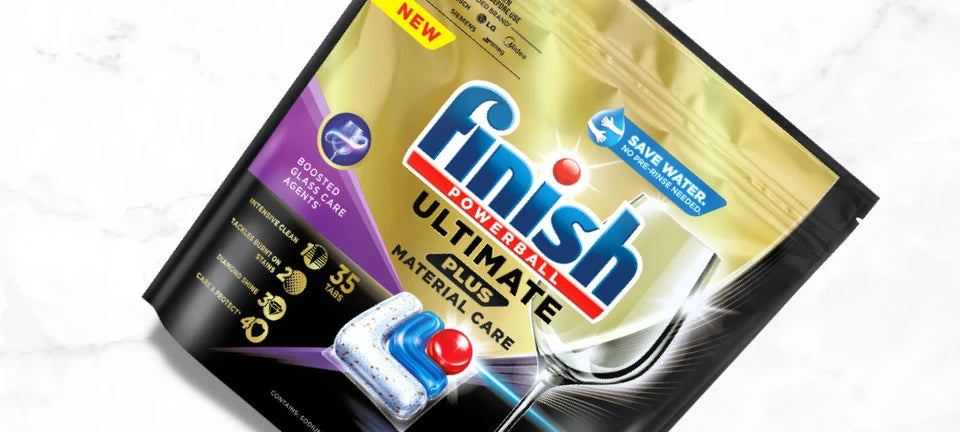 Finish Ultimate Plus 62 Dishwasher Tablets - Intensive Clean for Glassware & Cutlery, Eco-Friendly, Wrapper-Free, 65°C Fast Cycle