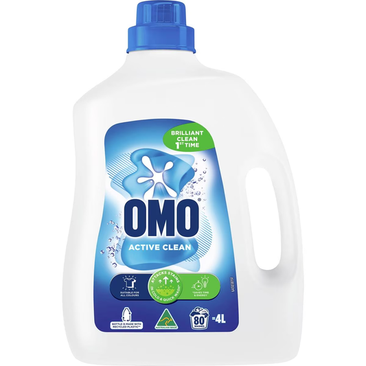 Omo Active Clean Laundry Liquid 4L | Powerful Stain Removal, Long-Lasting Freshness, Suitable for All Machines