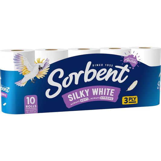 Sorbent Toilet Tissue White - 10 Pack, 3 Ply - Extra Soft & Thick
