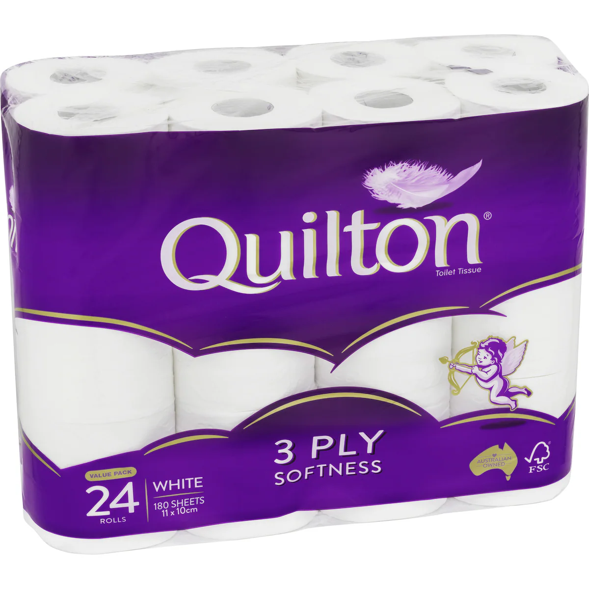 Quilton Toilet Tissue White - 3 Ply, 24 Pack, 180 Sheets - Soft & Thick