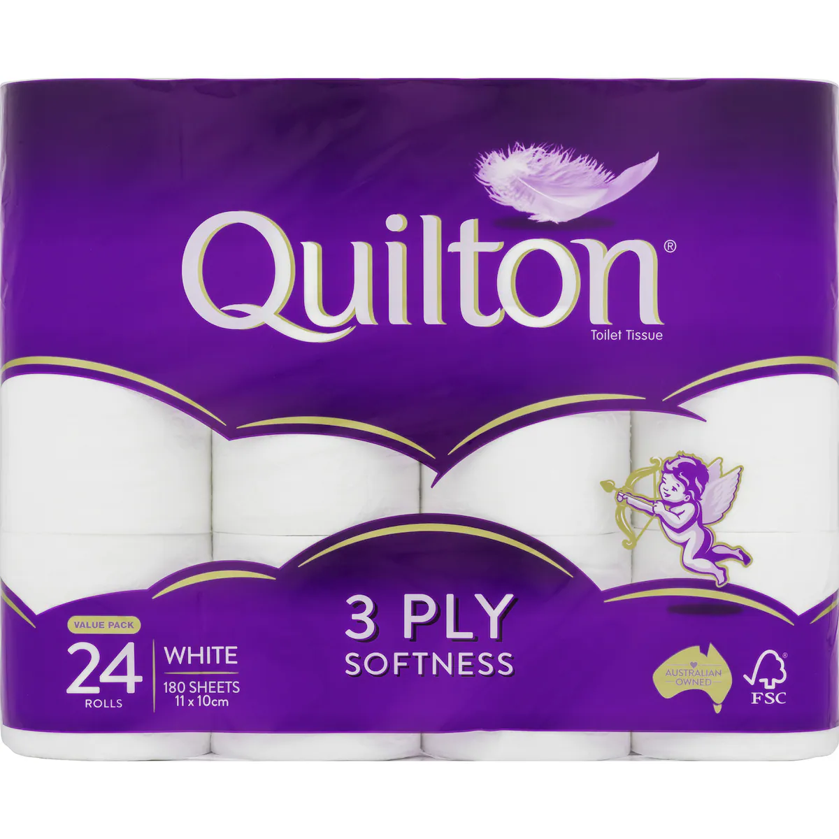 Quilton Toilet Tissue White - 3 Ply, 24 Pack, 180 Sheets - Soft & Thick
